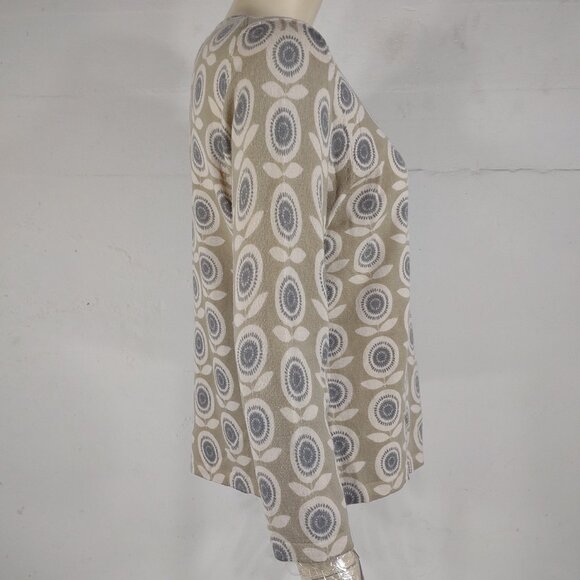 Garnet Hill ivory gray green 100% Merino Wool floral print cardigan ladies Large - Picture 3 of 7